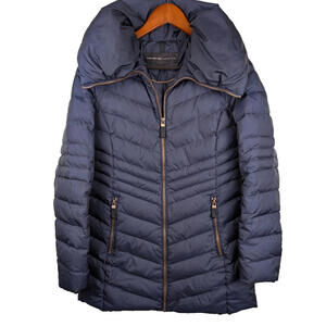 Marc New York Women's Medium 30" Long Down Jacket Rich Deep Blue w Bronze Zipper